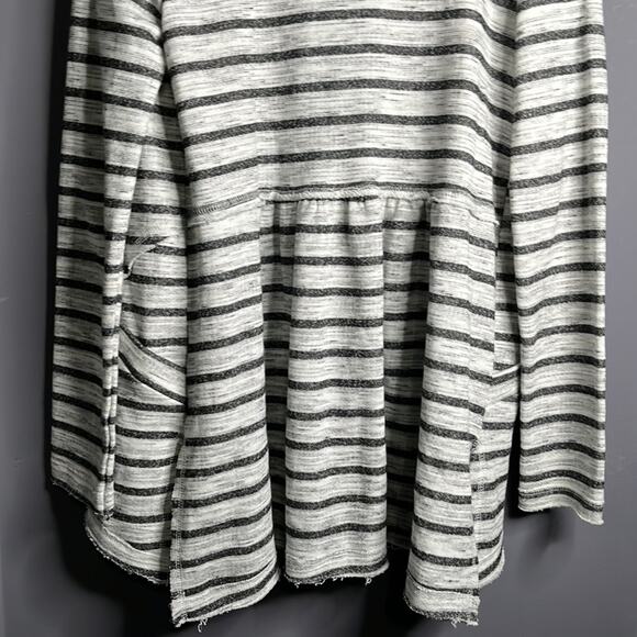 Impeccable Pig Gray and White Striped Open Long Sleeve Cardigan Sweater Size S - Picture 7 of 10
